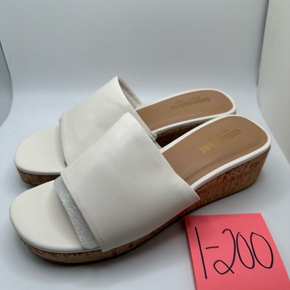 CUSHIONAIRE Women's Nano cork wedge sandal +Memory Foam 9.5 WIDE IVORY - Picture 3 of 7